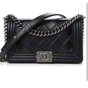 Chanel calfskin Embossed Medium Paris Salzburg Boy Flap Black